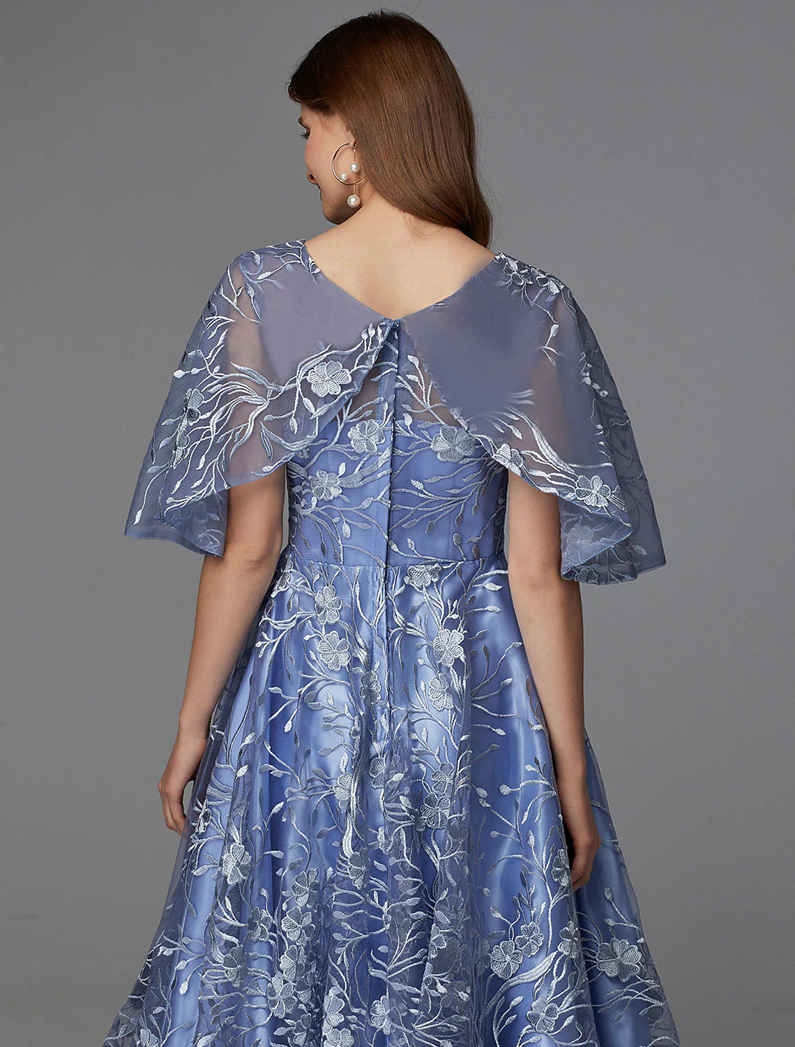 A-Line Floral Dress Wedding Guest Tea Length Sleeveless V Neck Lace V Back with Pattern / Print Appliques - TREBLEV