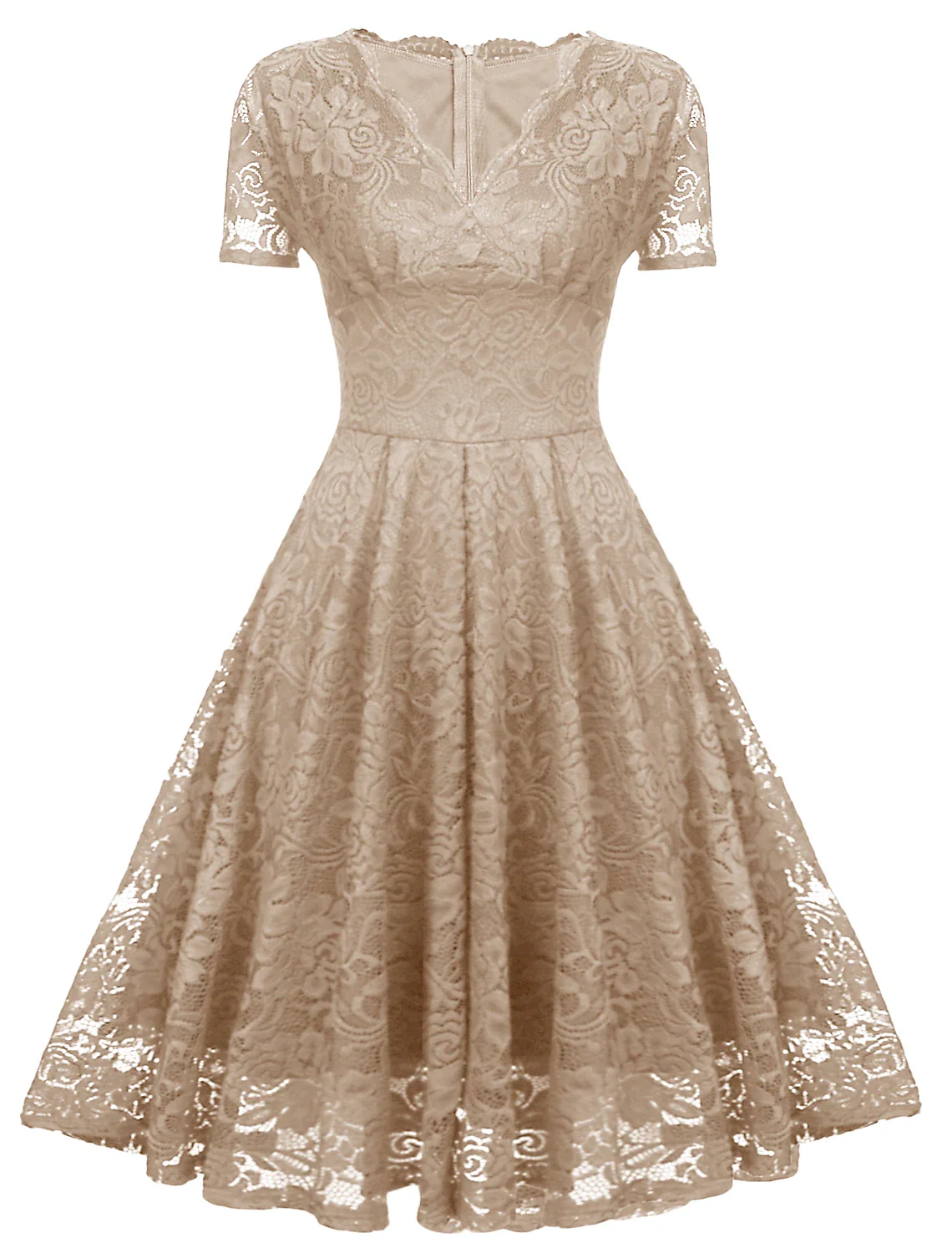 A-Line Cocktail Dresses Minimalist Dress Holiday Tea Length Short Sleeve V Neck Spandex with Lace Insert - TREBLEV