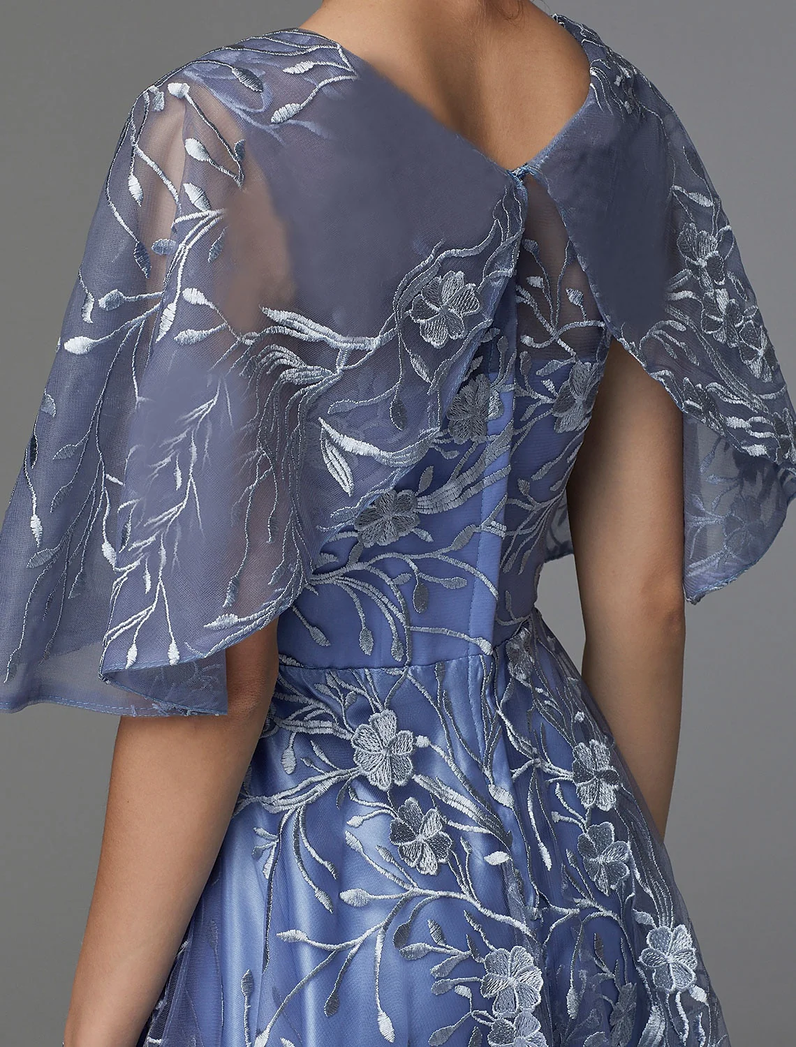 A-Line Floral Dress Wedding Guest Tea Length Sleeveless V Neck Lace V Back with Pattern / Print Appliques - TREBLEV