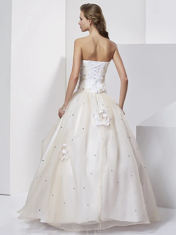 Ball Gown Tulle Sweetheart Sleeveless Floor-Length With Hand-Made Flower Quinceanera Dresses - TREBLEV