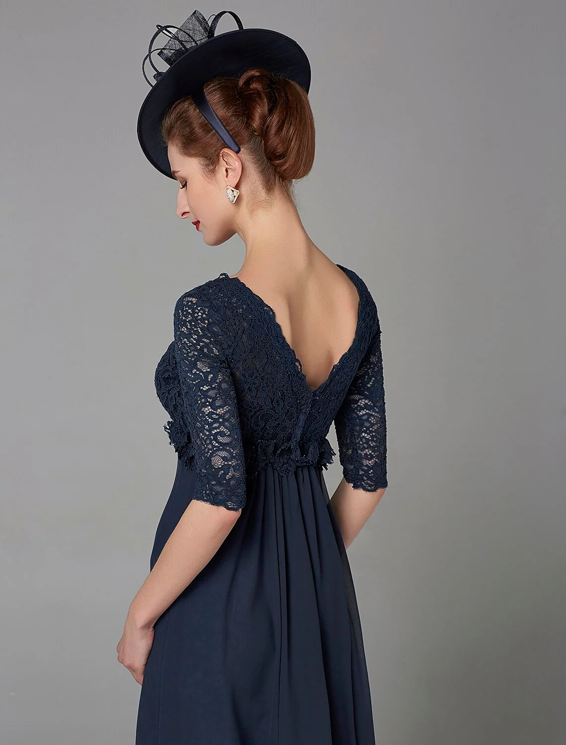 A-Line Mother of the Bride Dress Elegant Luxurious V Neck Floor Length Chiffon Lace Half Sleeve with Lace Bow(s) - TREBLEV