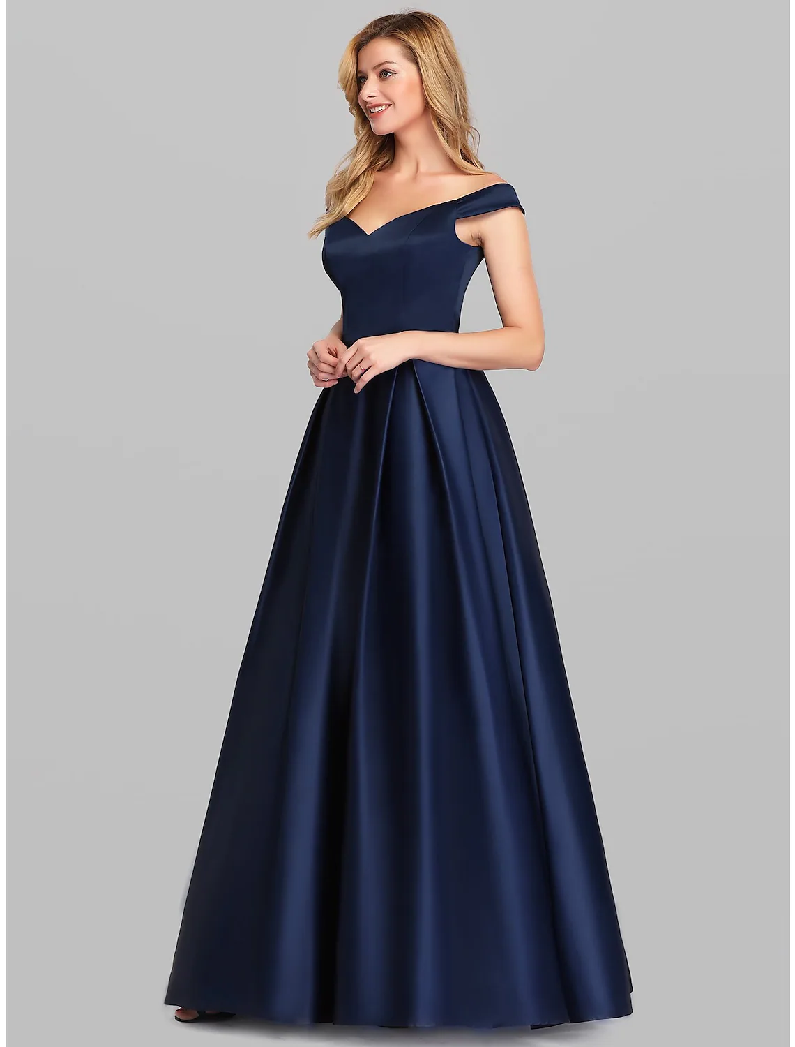 A-Line Evening Gown Elegant Luxurious Dress Wedding Guest Floor Length Sleeveless Plunging Charmeuse with Ruched - TREBLEV