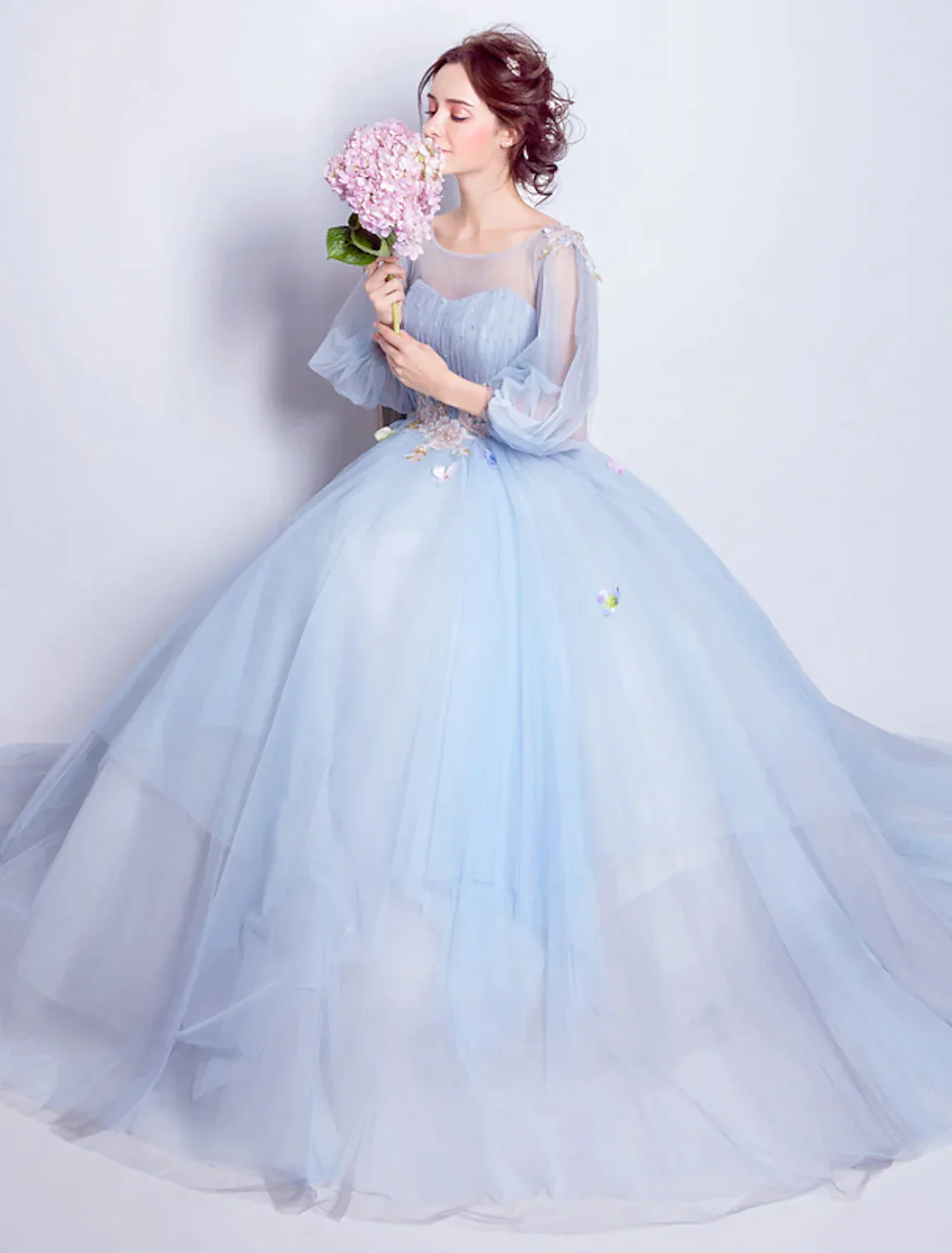 Puffy Quinceanera Engagement Dress Length Sleeve Floor Length Tulle leats - TREBLEV
