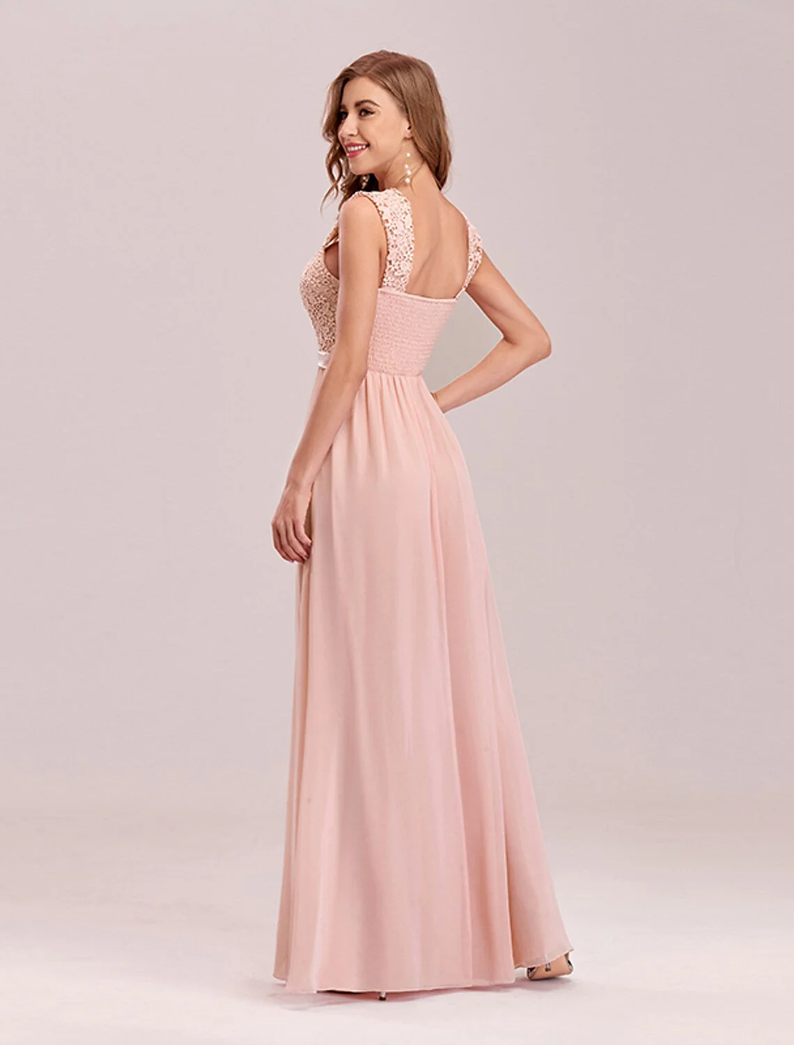 A-Line Elegant Formal Evening Dress Backless Sleeveless Floor Length Chiffon with Pleats - TREBLEV