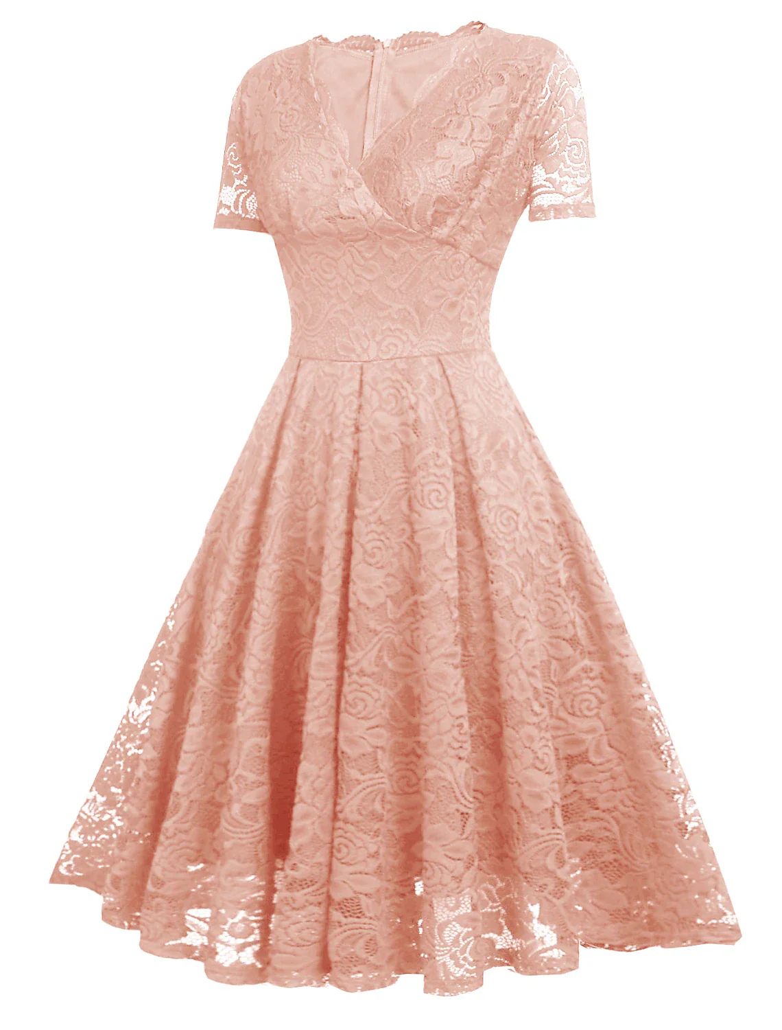 A-Line Cocktail Dresses Minimalist Dress Holiday Tea Length Short Sleeve V Neck Spandex with Lace Insert - TREBLEV