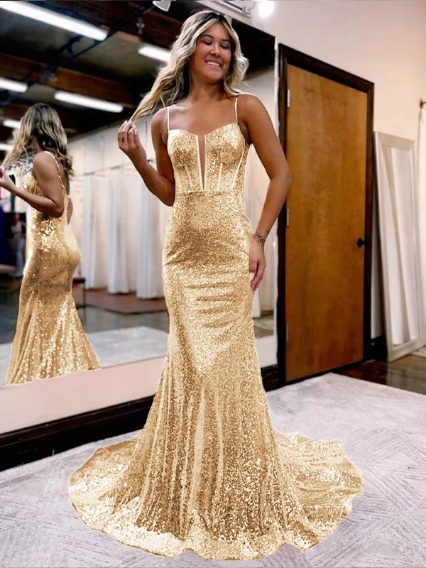 Trumpet/Mermaid Sequins Sweetheart Sleeveless Court Train Corset Dresses - TREBLEV