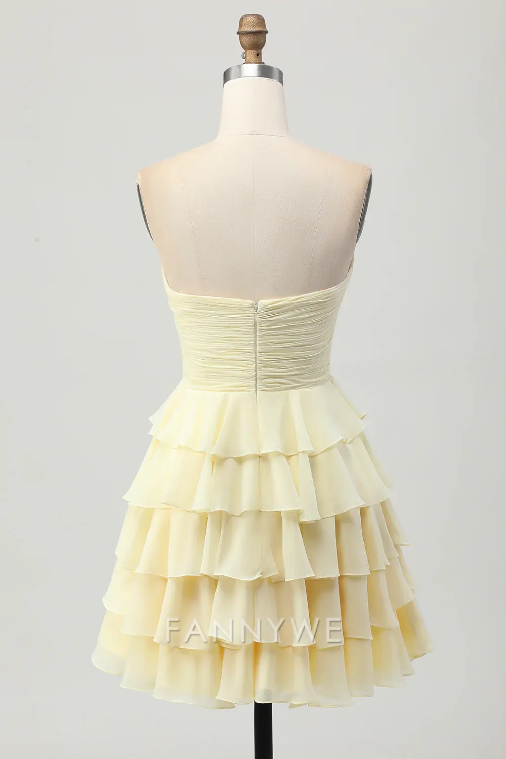 FannyWe Elegant Light Yellow Sweetheart Ruched Ruffled Short Homecoming Dress with Bow formal wear dresses - TREBLEV