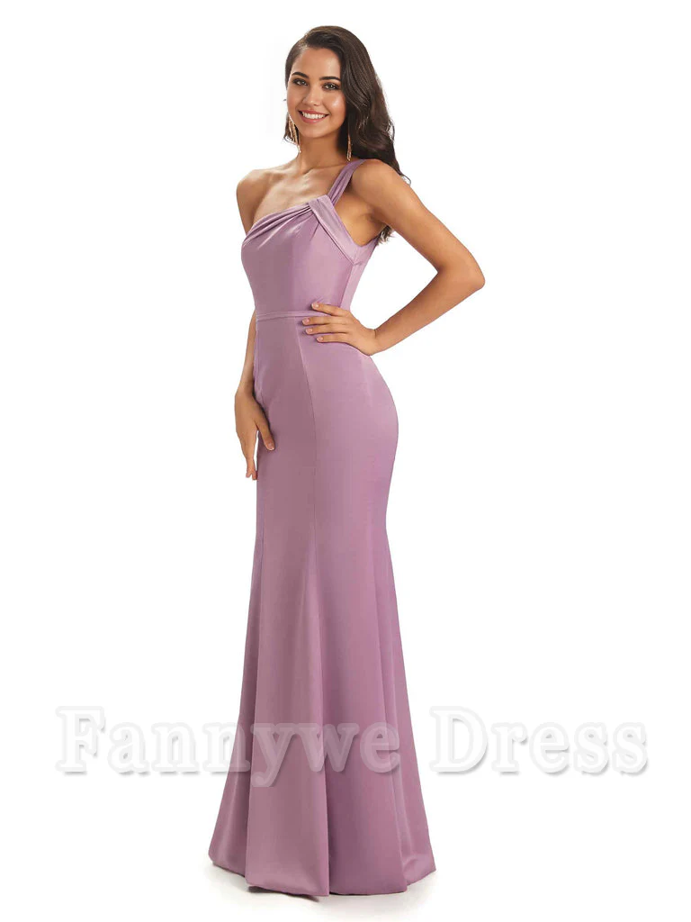 Mermaid One Shoulder Satin Floor Length formal dresses evening gown Bridesmaid Dresses - TREBLEV
