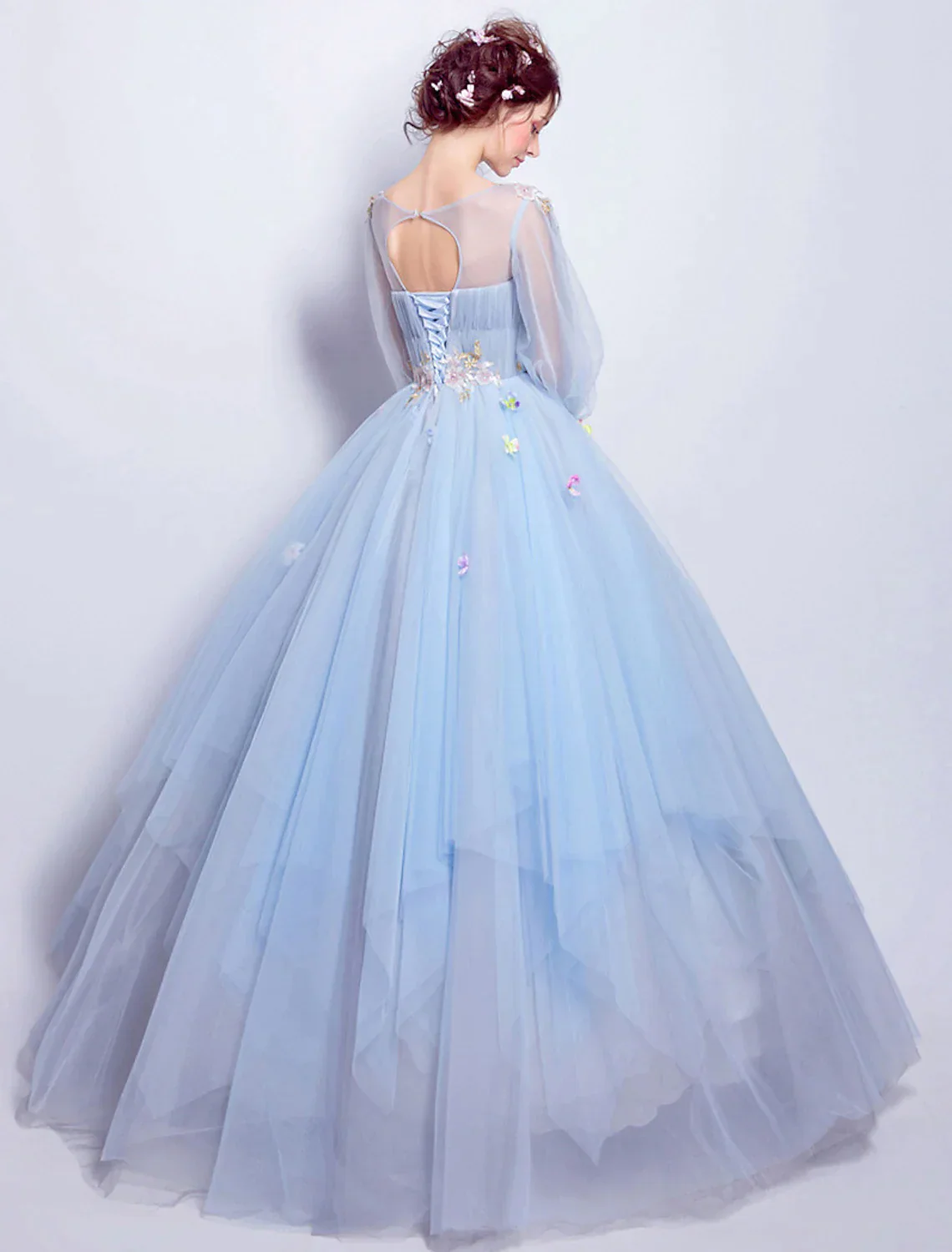 Puffy Quinceanera Engagement Dress Length Sleeve Floor Length Tulle leats - TREBLEV