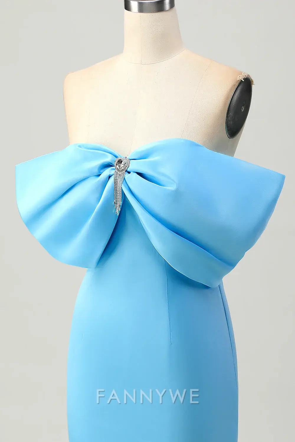 FannyWe Elegant Sparkly Blue Tight Satin Off the Shoulder Short Homecoming Dress with Bow formal wear dresses - TREBLEV