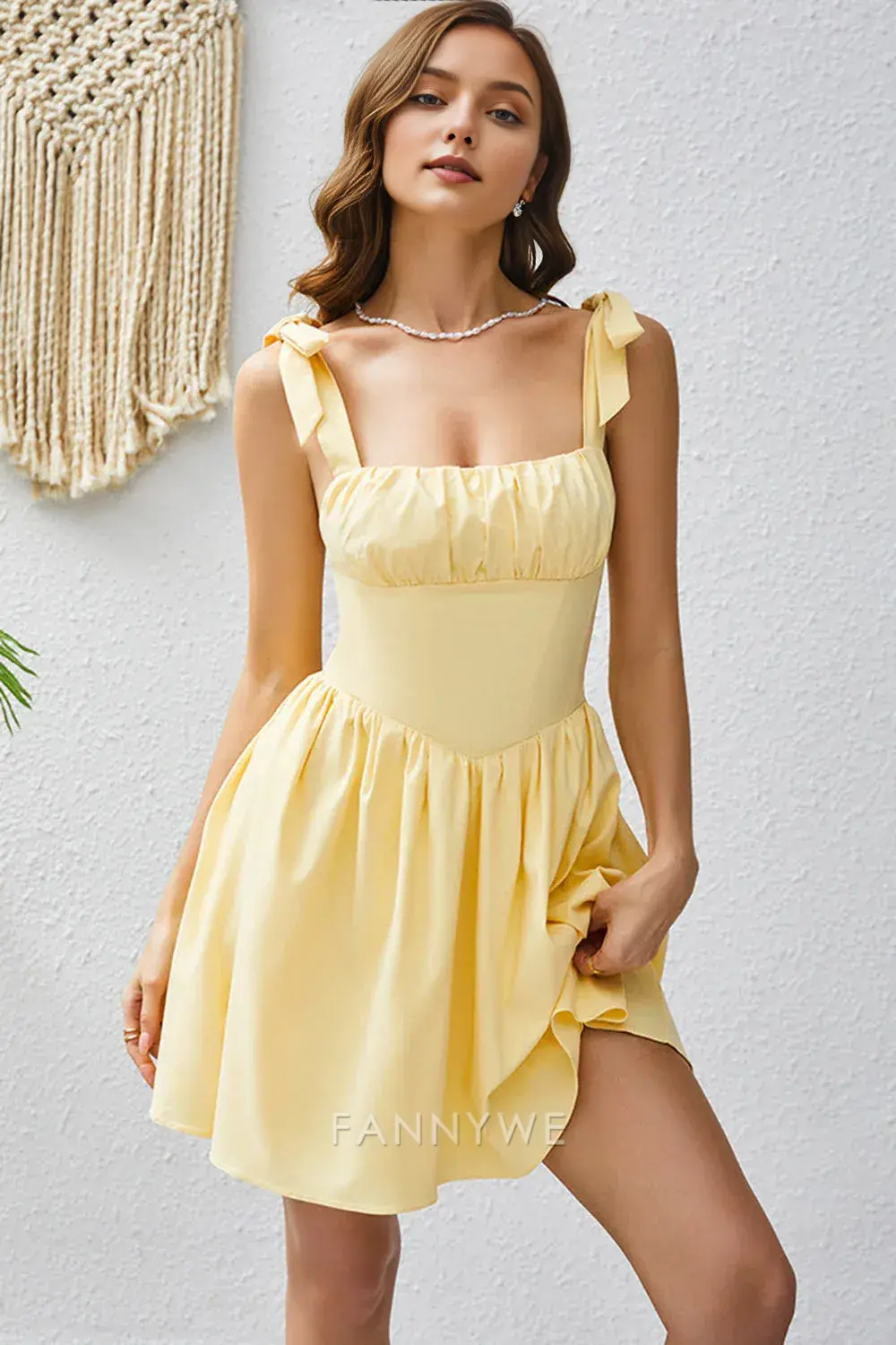 FannyWe Elegant A Line Yellow Square Neck Short Homecoming Dress hot sale - TREBLEV