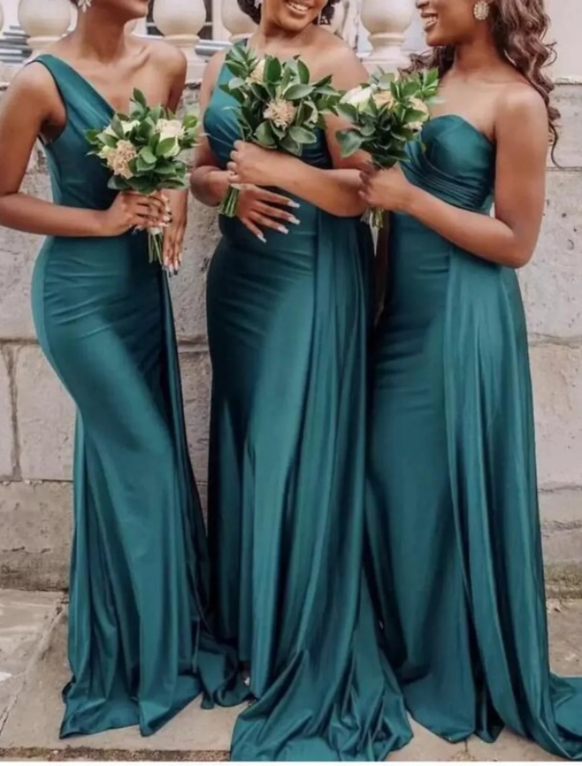 Mermaid / Trumpet Bridesmaid Dress One Shoulder Sleeveless Elegant Sweep / Brush Train Spandex with Draping / Solid Color - TREBLEV
