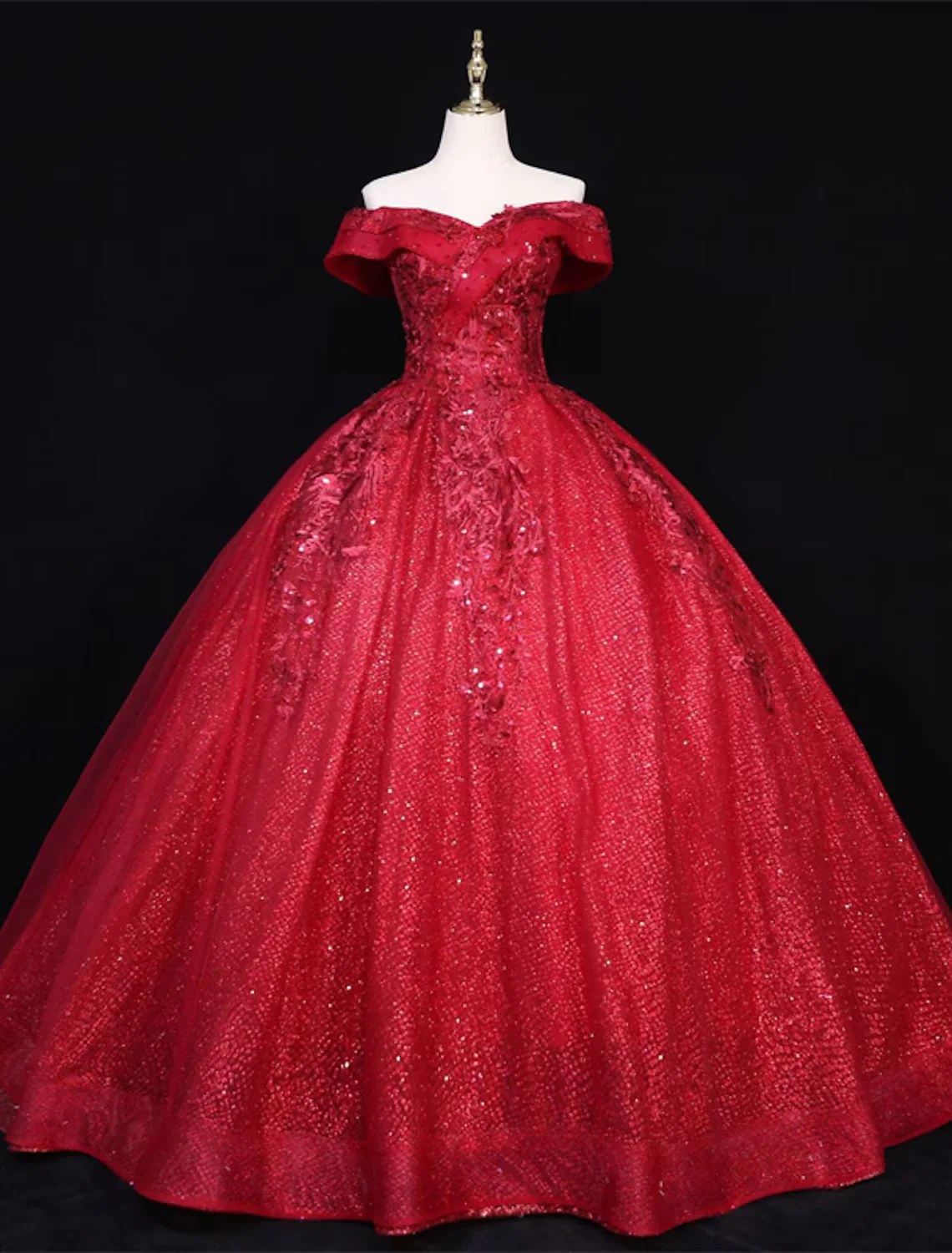 Ball Gown Quinceanera Dresses Princess Dress Performance Floor Length Sleeveless Off Shoulder Polyester with Appliques - TREBLEV