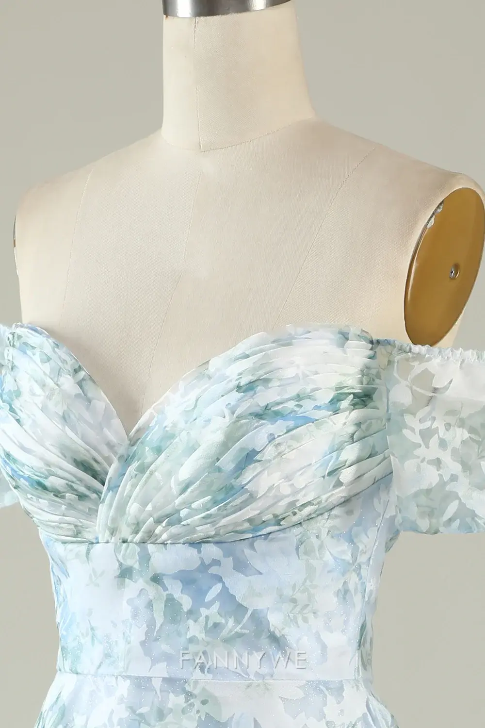 FannyWe Elegant Blue Floral Off The Shoulder Printed Short Cocktail Dress Homecoming Dresses hot sale - TREBLEV