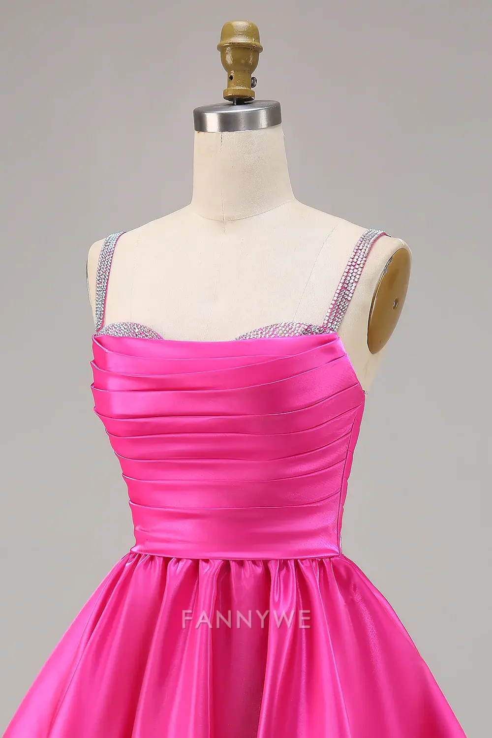 FannyWe Elegant Sparkly Fuchsia Ruched Satin Short Homecoming Dress with Beading hot sale - TREBLEV