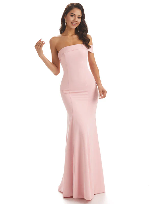 Mermaid One Shoulder Floor-Length Satin Sexy formal dresses evening gown Bridesmaid Dresses - TREBLEV