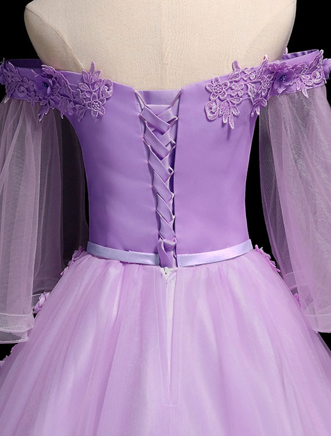 Luxurious Floral Quinceanera Prom Birthday Dress Off Shoulder Length Sleeve Floor Length Tulle Embroidery - TREBLEV