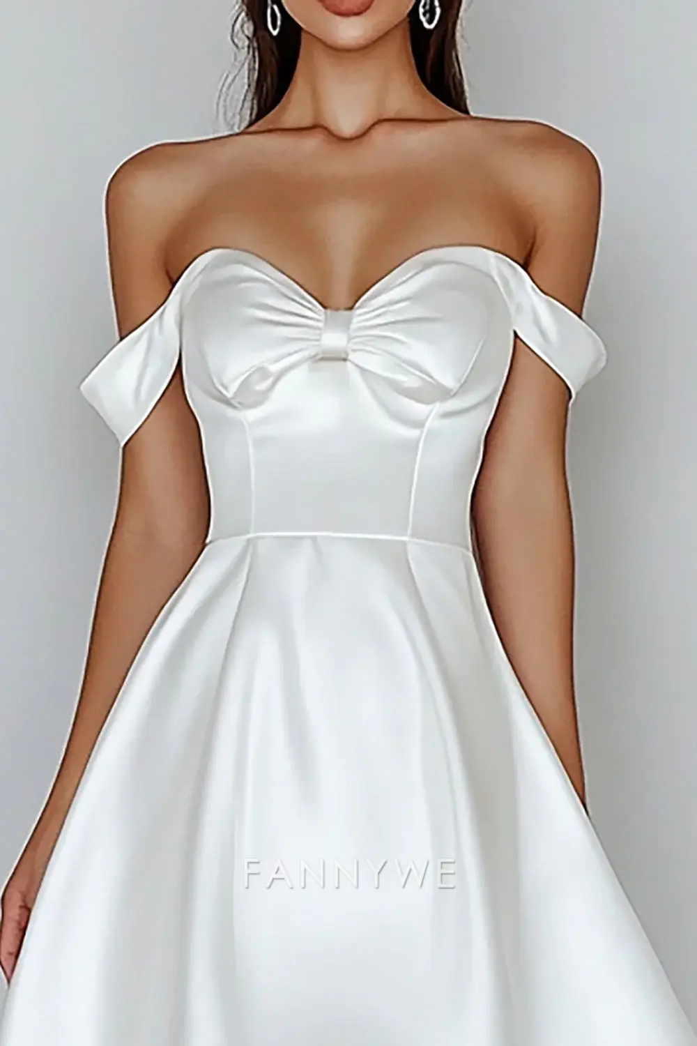 FannyWe Elegant A Line White Satin Off the Shoulder Short Graduation Dress - TREBLEV