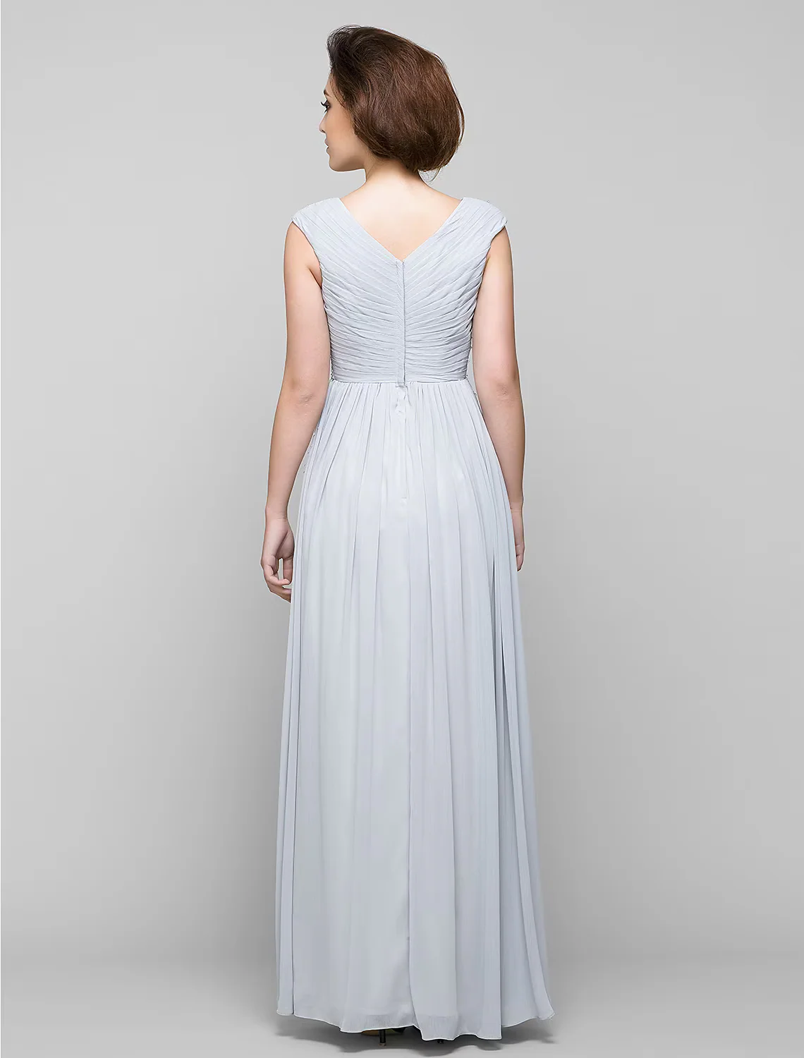 A-Line Mother of the Bride Dress Elegant V Neck Floor Length Chiffon Sleeveless with Cross Beading - TREBLEV