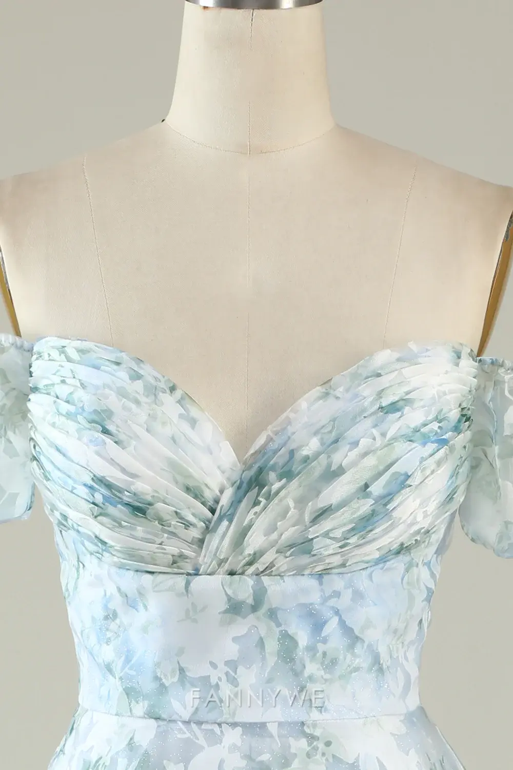 FannyWe Elegant Blue Floral Off The Shoulder Printed Short Cocktail Dress Homecoming Dresses hot sale - TREBLEV