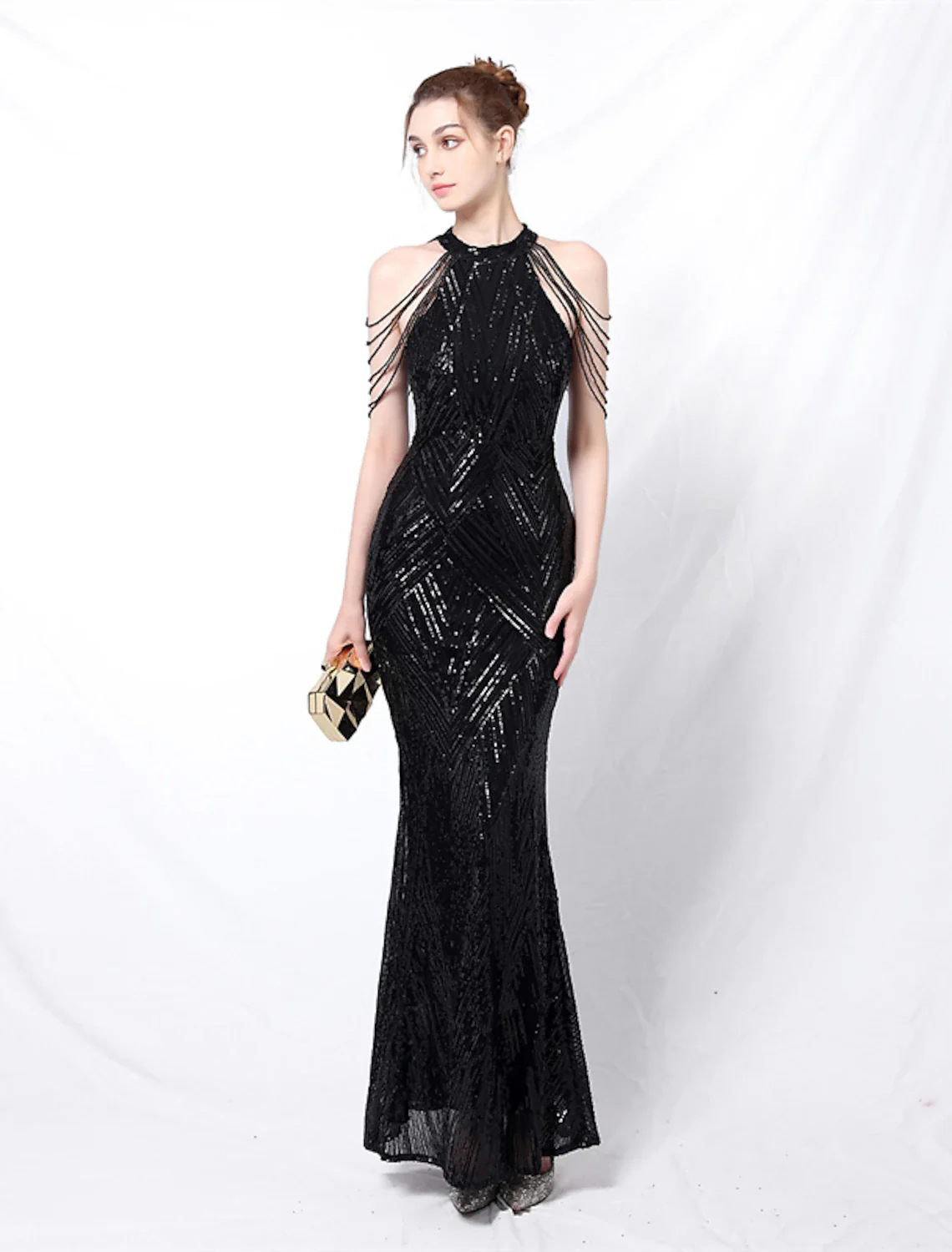 Mermaid / Trumpet Prom Dresses Sparkle & Shine Dress Formal Floor Length Sleeveless Halter Sequined with Sequin - TREBLEV