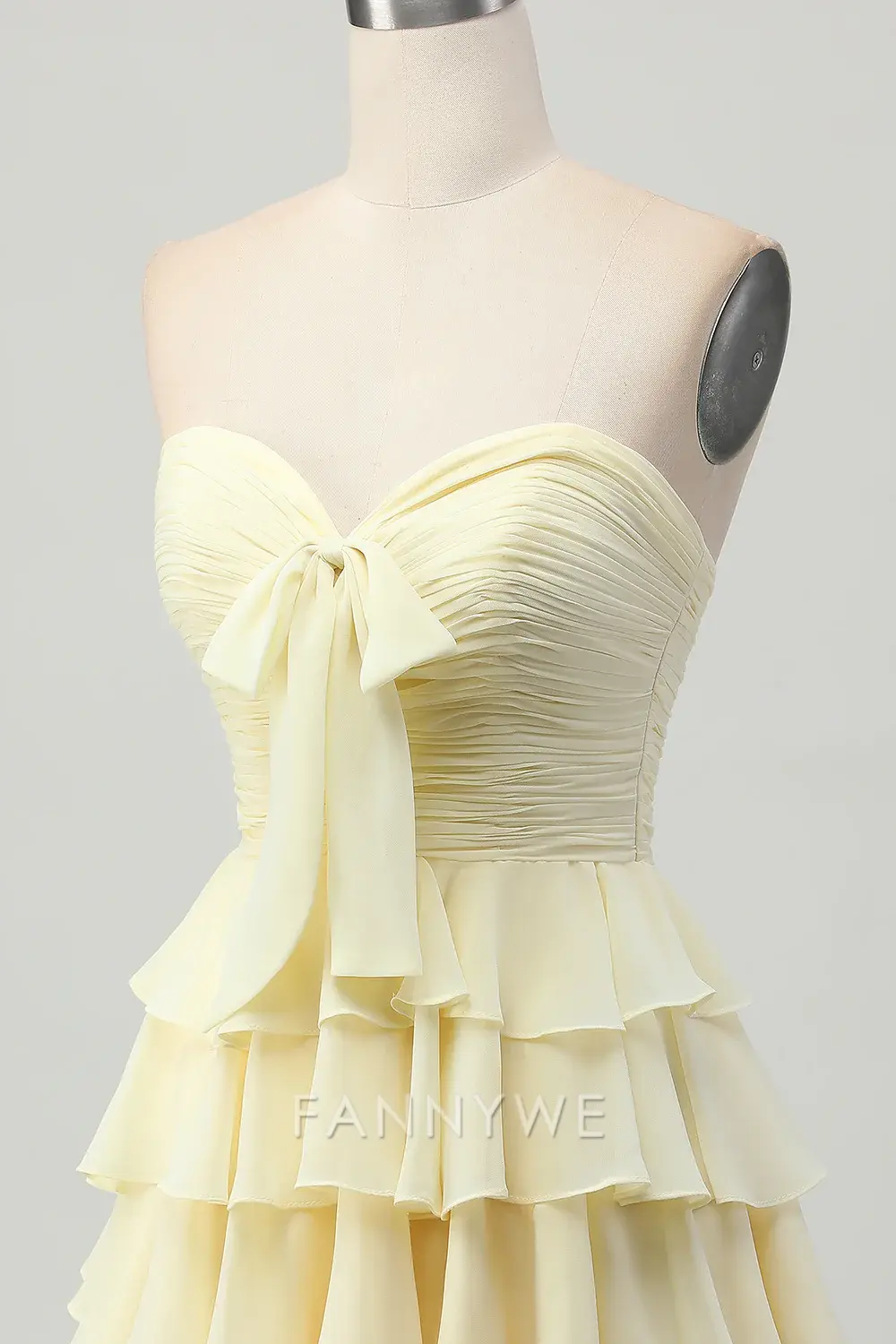 FannyWe Elegant Light Yellow Sweetheart Ruched Ruffled Short Homecoming Dress with Bow formal wear dresses - TREBLEV