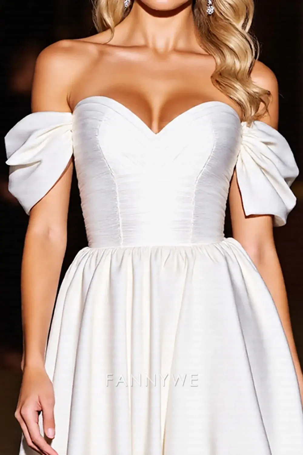 FannyWe Elegant White Satin A Line Off the Shoulder Short Homecoming Dress with Ruffles - TREBLEV