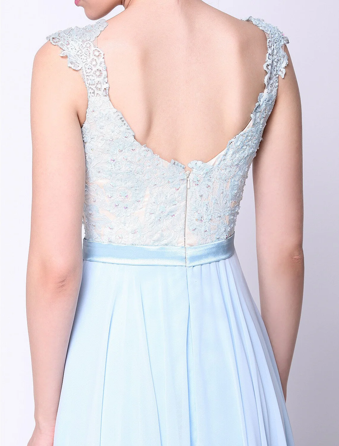 Open Back Dress Holiday Floor Length Sleeveless Chiffon Beading Appliques - TREBLEV