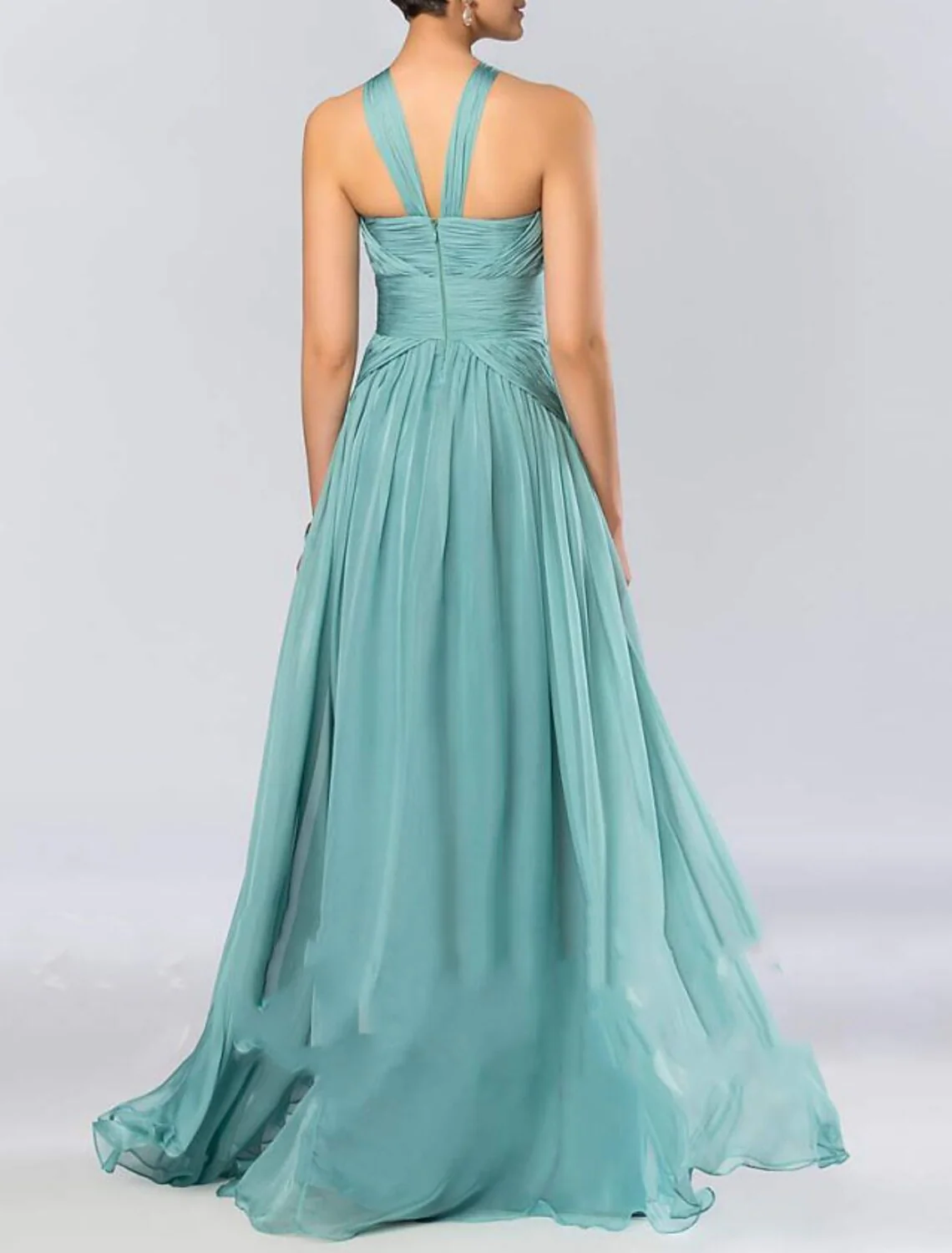 A-Line Bridesmaid Dress Halter Neck Sleeveless Elegant Floor Length Chiffon with Pleats / Draping - TREBLEV