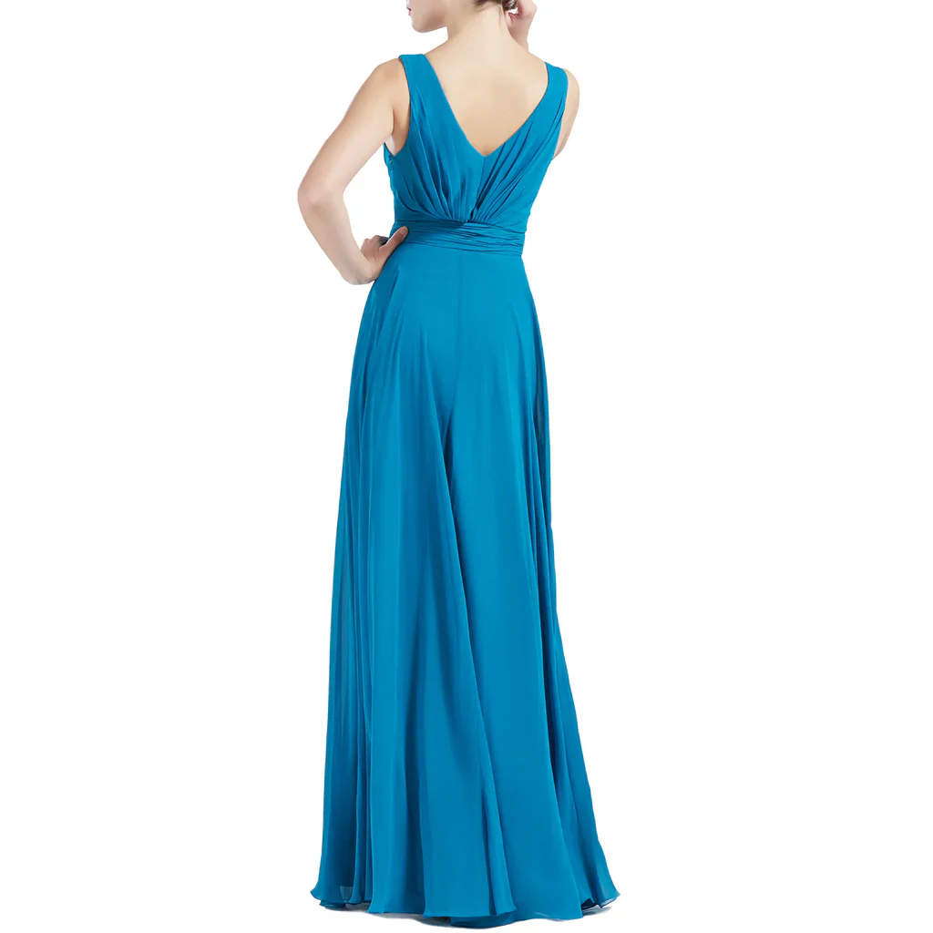 A Line V Neck Long Pleated Wedding Party Bridesmaid Dresses - TREBLEV