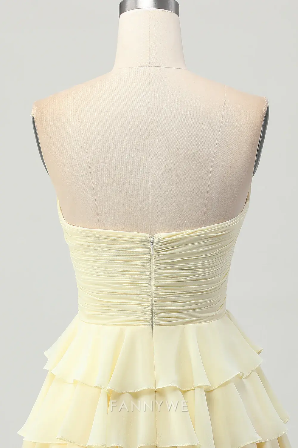FannyWe Elegant Homecoming Dresses Light Yellow Sweetheart Ruched Ruffled Short Homecoming Dress with Bow hot sale - TREBLEV