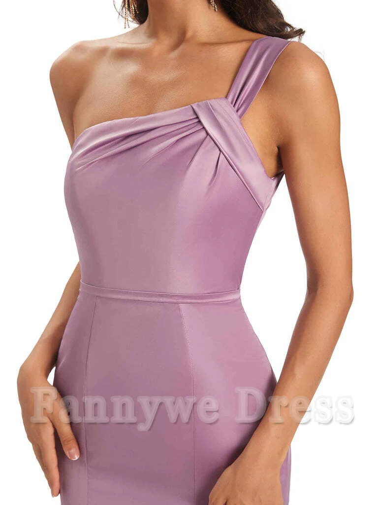 Mermaid One Shoulder Satin Floor Length formal dresses evening gown Bridesmaid Dresses - TREBLEV