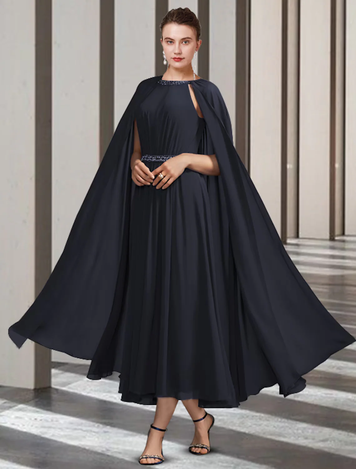 A-Line Mother of the Bride Dress Elegant  Ankle Length Chiffon Sleeveless with Pleats Beading Crystal Brooch - TREBLEV