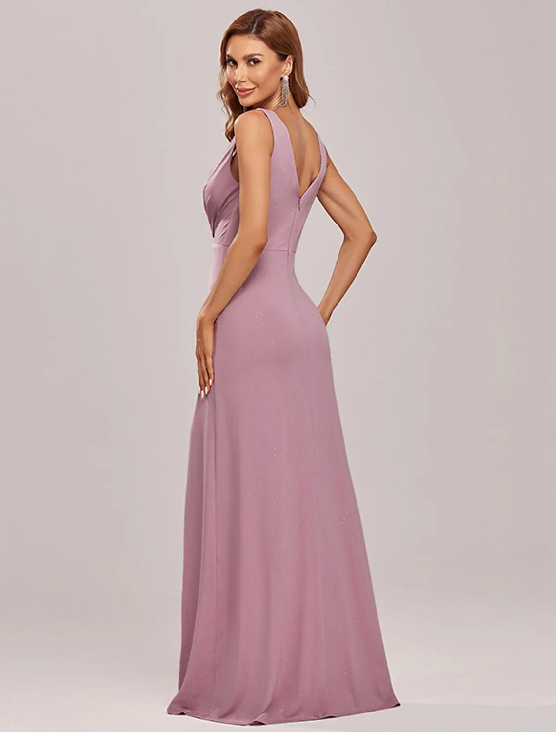 A-Line Elegant Formal Evening Dress V Neck Sleeveless Floor Length Cotton Blend with Draping - TREBLEV