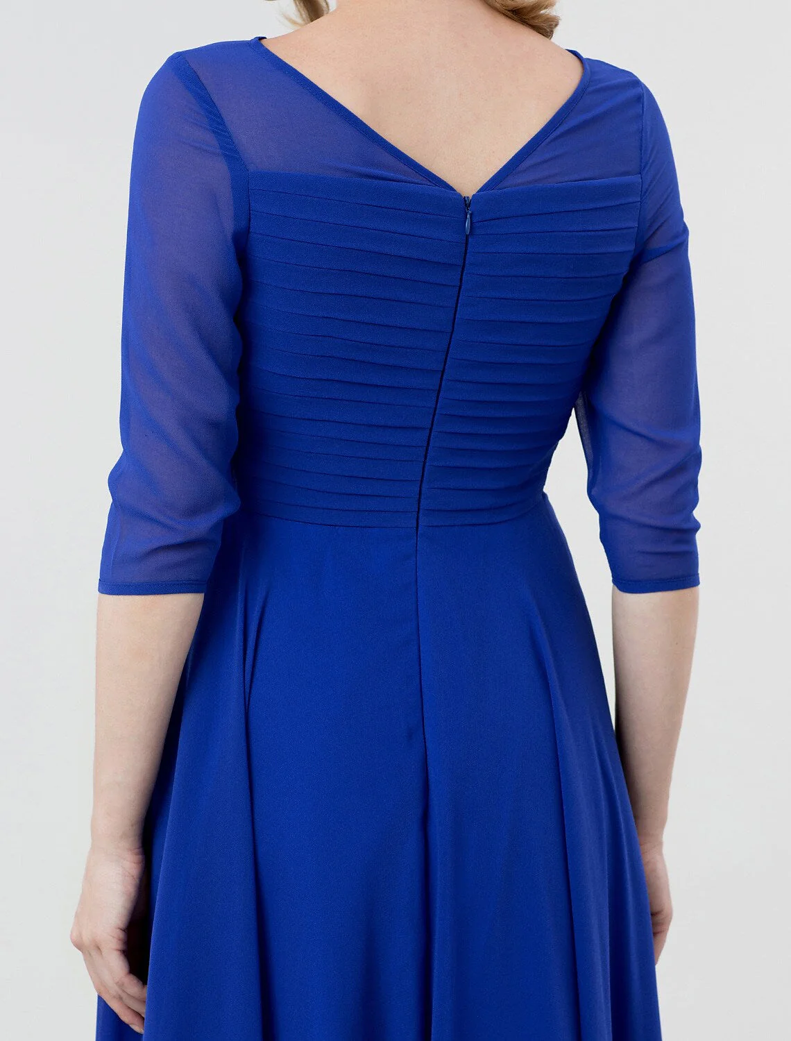 A-Line Elegant Evening Party Dress Boat Neck Length Sleeve Length Ruched Crystal Brooch - TREBLEV