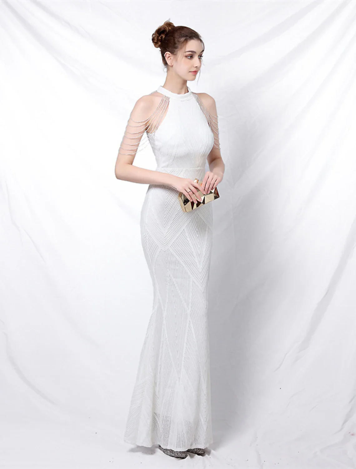 Mermaid / Trumpet Prom Dresses Sparkle & Shine Dress Formal Floor Length Sleeveless Halter Sequined with Sequin - TREBLEV
