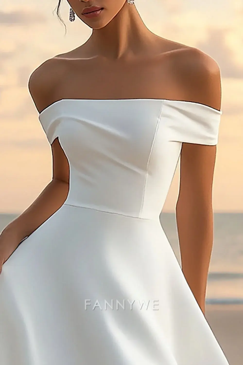 FannyWe Elegant Off the Shoulder White A Line Satin Short Graduation Dress - TREBLEV