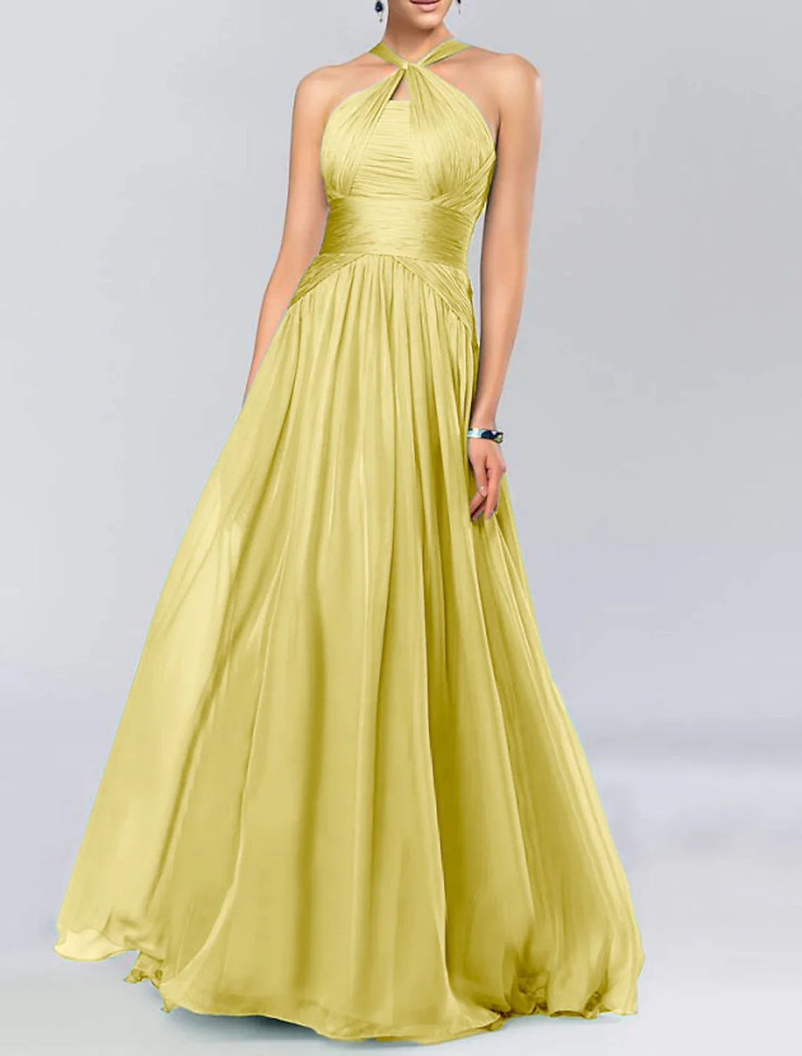 A-Line Bridesmaid Dress Halter Neck Sleeveless Elegant Floor Length Chiffon with Pleats / Draping - TREBLEV