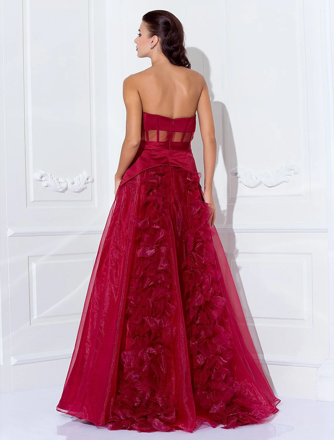 Celebrity Style Dress Holiday Floor Length Sleeveless Strapless Satin with Sash Flower - TREBLEV