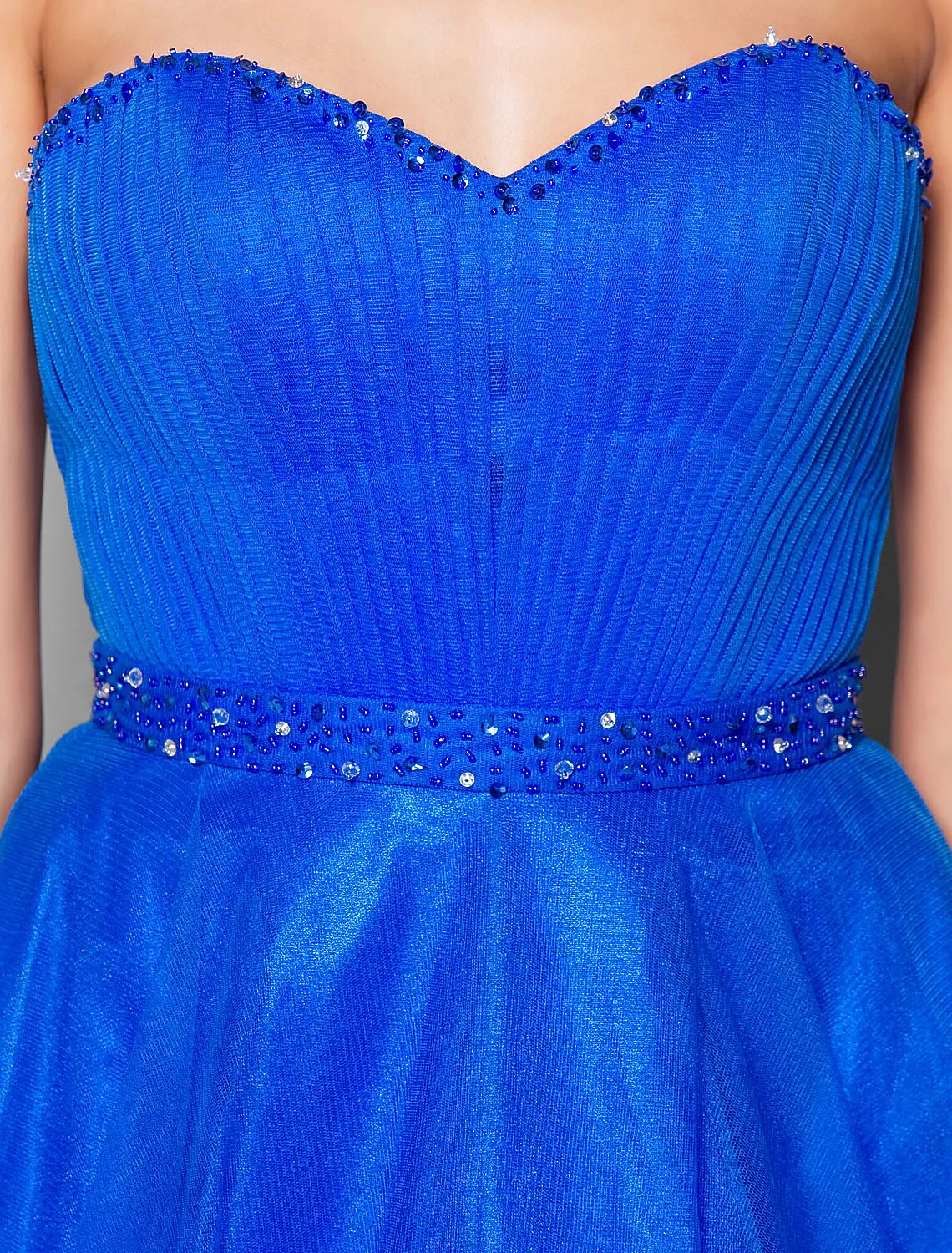 Lace Up Dress Formal Evening Floor Length Sleeveless Tulle Beading - TREBLEV