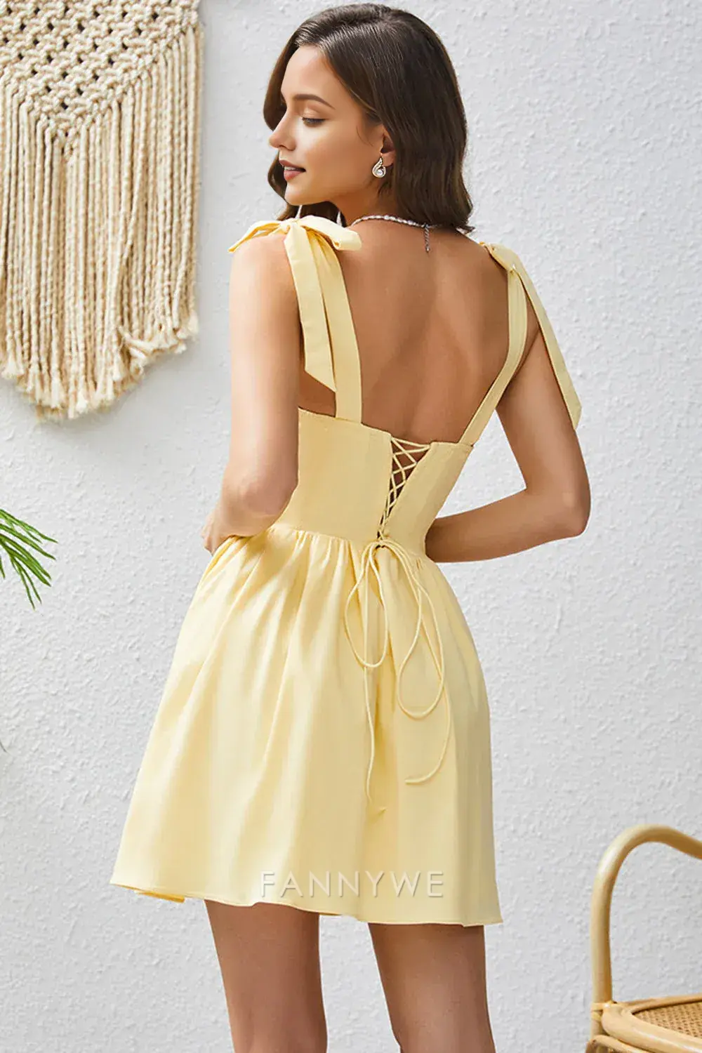 FannyWe Elegant A Line Yellow Square Neck Short Homecoming Dress hot sale - TREBLEV