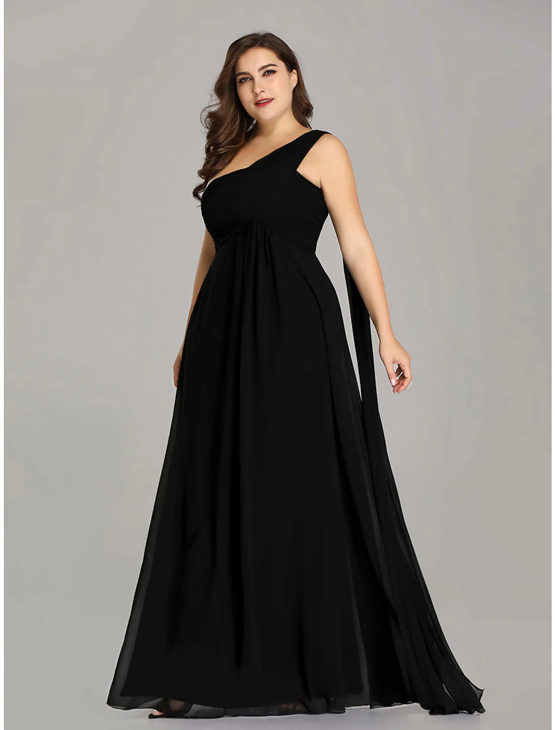 A-Line Evening Gown Empire Dress Formal Evening Floor Length Sleeveless One Shoulder Bridesmaid Dress Chiffon Backless with Pleats Draping - TREBLEV