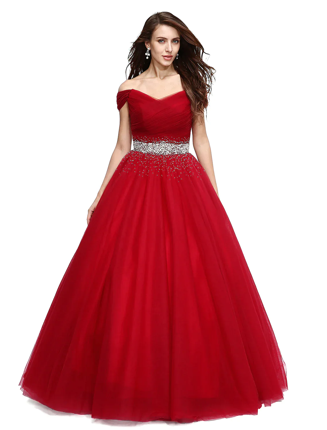 Elegant Dress Formal Evening Floor Length leeveless V Wire Tulle Beading Sequin - TREBLEV