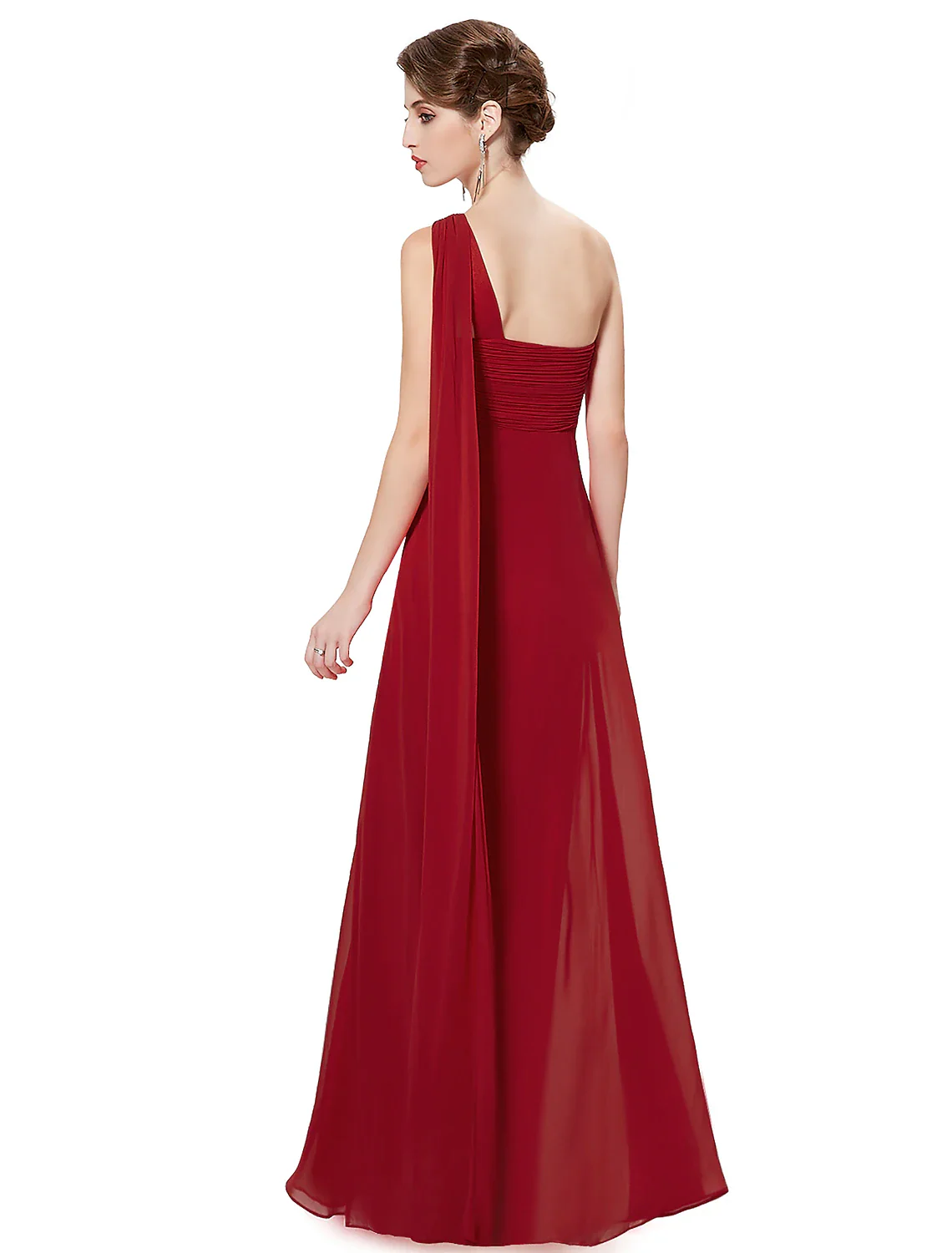 A-Line Evening Gown Empire Dress Formal Evening Floor Length Sleeveless One Shoulder Bridesmaid Dress Chiffon Backless with Pleats Draping - TREBLEV