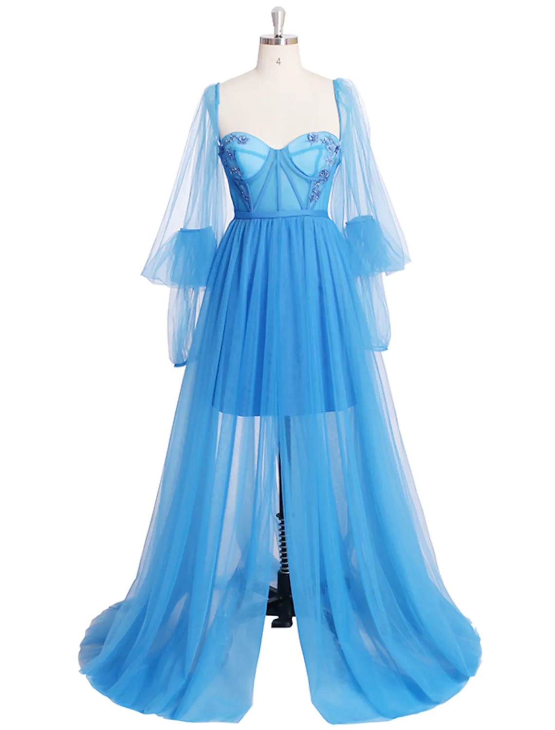 A-Line Corsets Luxurious Elegant Engagement Formal Evening Birthday Dress Long Sleeve Tulle with Pleats - TREBLEV