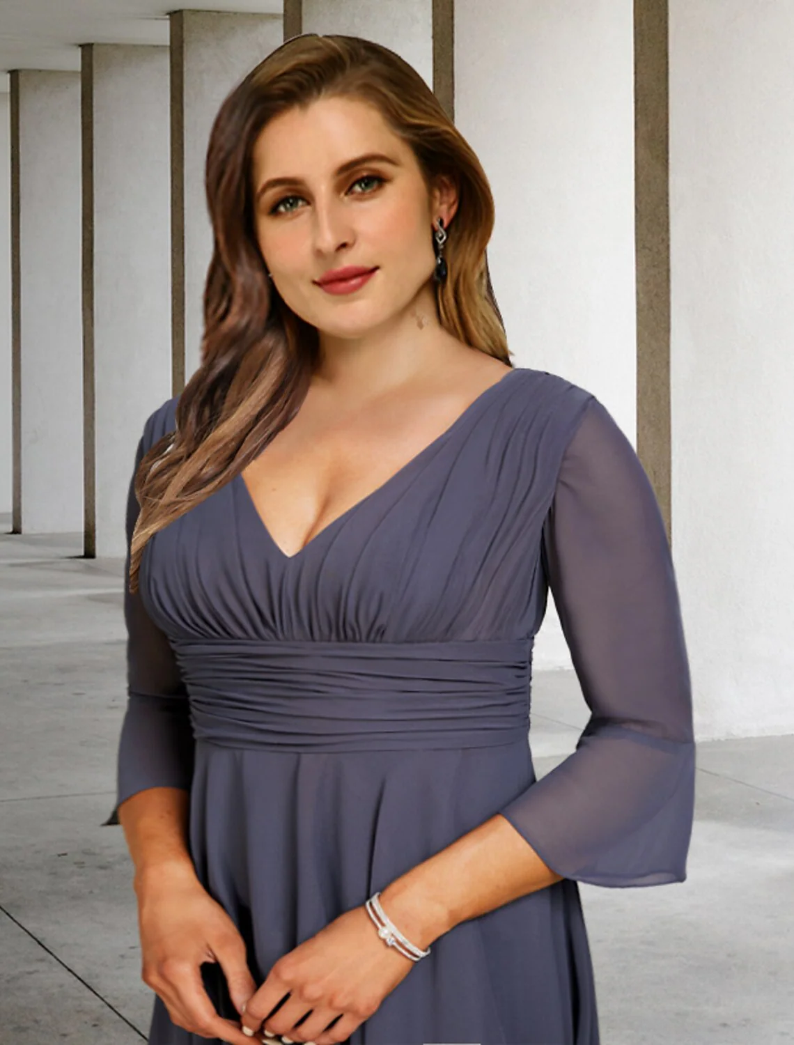 A-Line Mother of the Bride Dress Formal Church Party Elegant Scoop Neck Knee Length Lace Stretch Fabric Sleeve with Crystal Brooch - TREBLEV