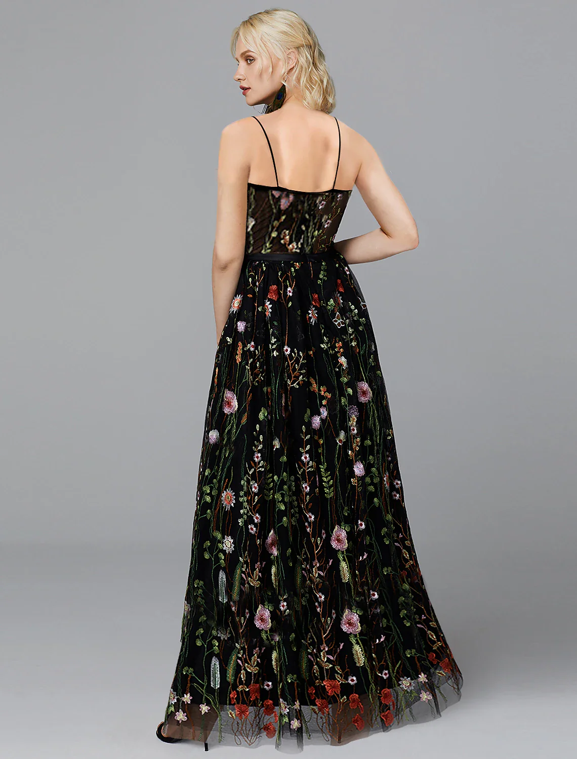 A-Line Prom Dresses Elegant Dress Wedding Guest Floor Length Sleeveless Spaghetti Strap Chiffon with Slit Appliques - TREBLEV