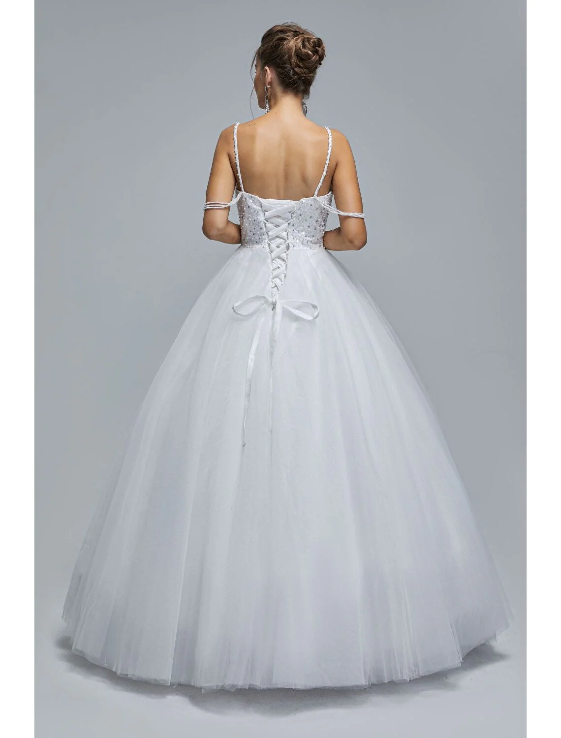 Sparkle Shine Dress Graduation Floor Length Sleeveless Strap Tulle with Pearls Sequin - TREBLEV