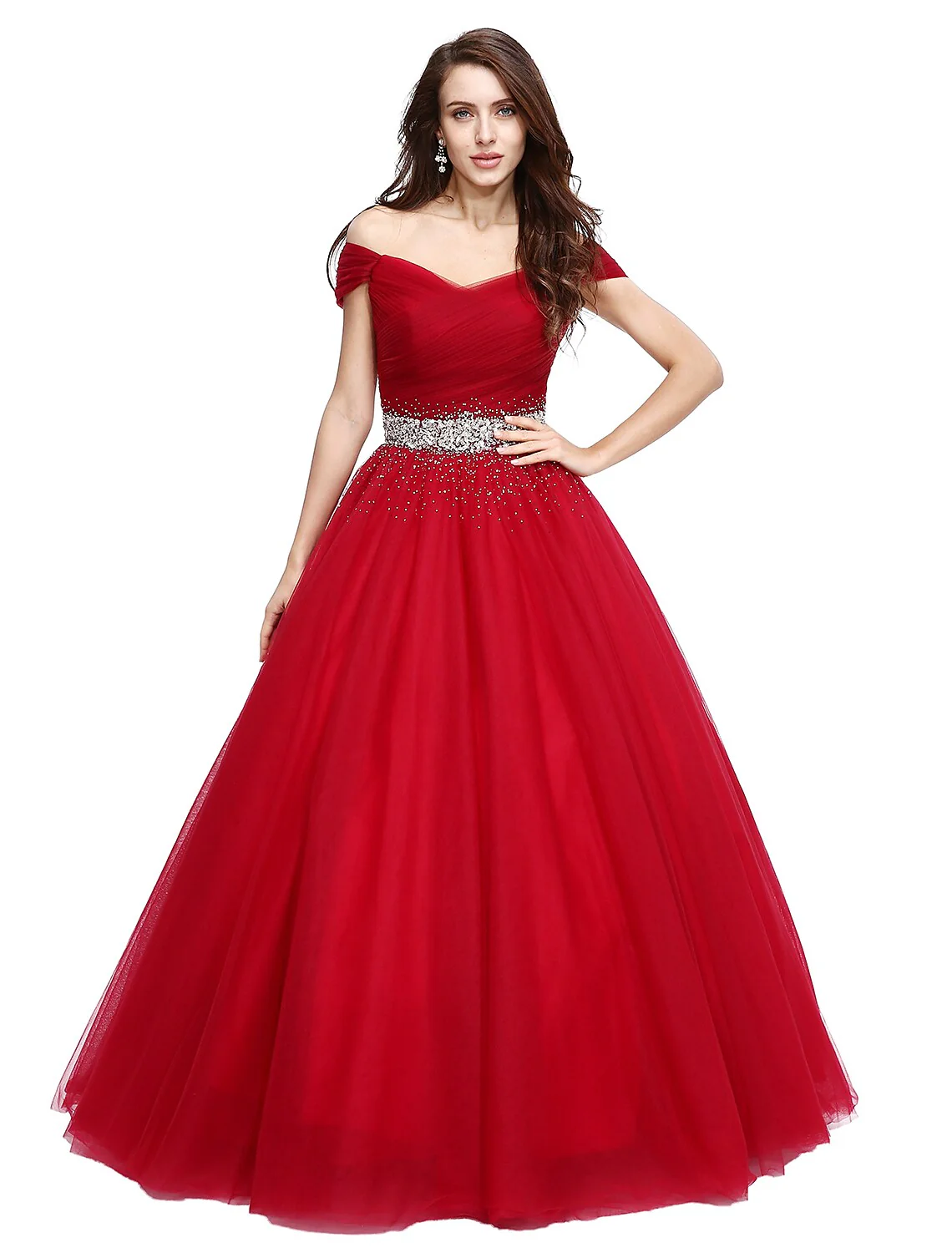 Elegant Dress Formal Evening Floor Length leeveless V Wire Tulle Beading Sequin - TREBLEV