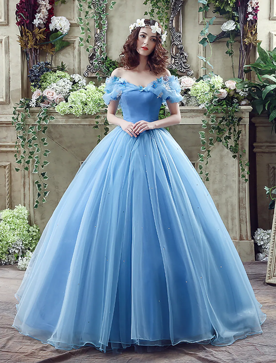 Sexy Dress Quinceanera Short Sleeve Off Shoulder Satin with Appliques - TREBLEV